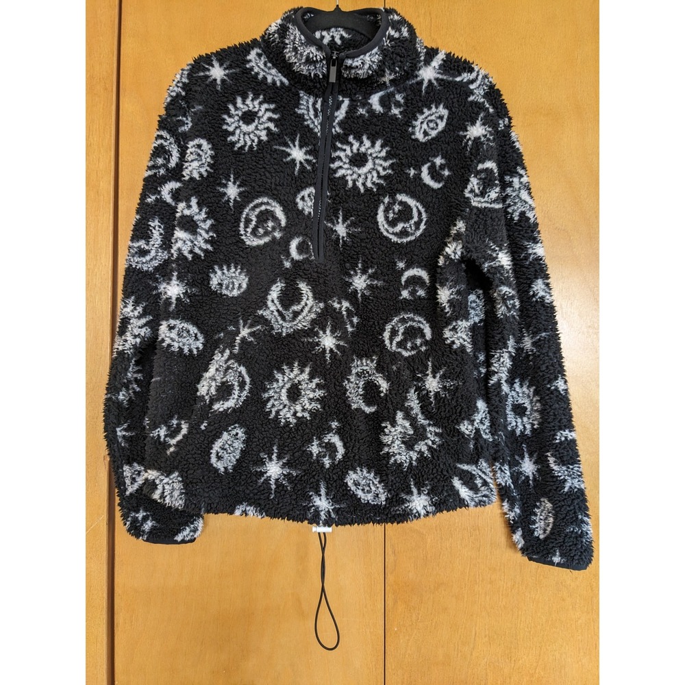No Boundaries Celestial Sun Moon Star Sherpa Fleece Quarter Zip Pullover Large